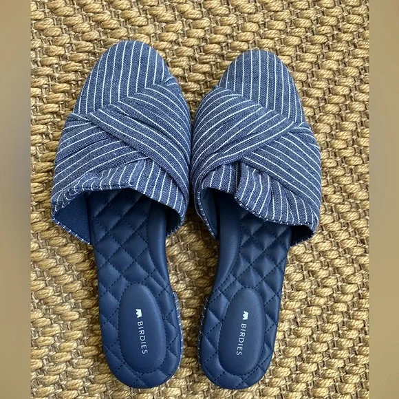 Birdies Striped Blue Mules - Picture 3 of 6